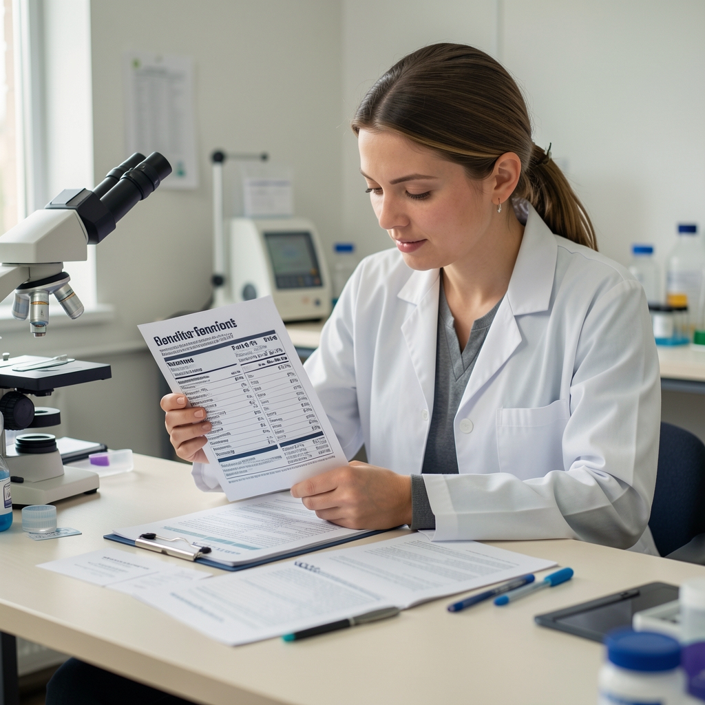 Persona comparando etiquetas nutricionales y apuntes en una mesa de investigación